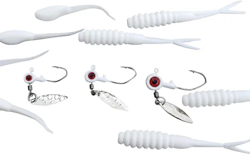 Vista 8 de Juego de 25 piezas de cabeza de plantilla y plástico con hojas - Paquete completo para atrapar cangrejos, bluegill, graves y más Double Catch Fishing