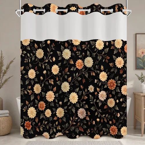 Vista 20 de No Hook Geometric Shower Curtain with Snap in Liner - 71″W x 74″L Waterproof Fabric with Mesh Top Window, Modern Abstract Triangle Design Bath