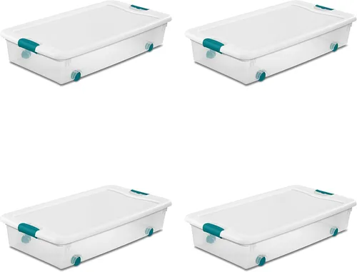 Vista 34 de Sterilite - Paquete de 12 contenedores de almacenamiento con pestillo para debajo de la cama, con tapas, de plástico transparente, 6 cuartos