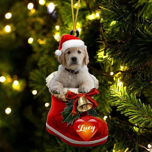 Vista 65 de Adorno de Navidad de perro afgano en bota de Papá Noel, adorno de nombre de perro personalizado, regalo para amante de los perros, decoración