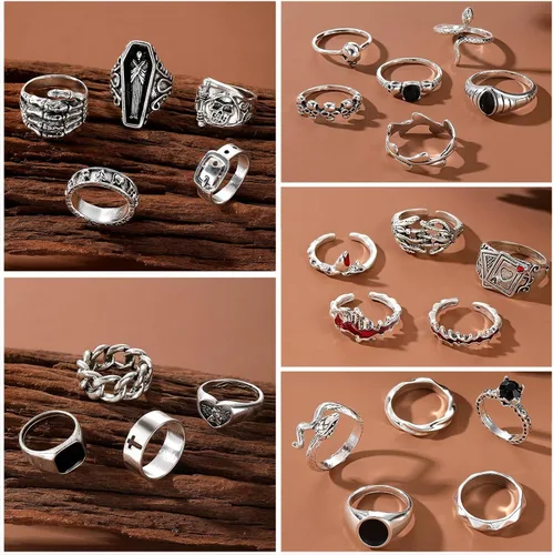 Vista 3 de IFKM Juego de 15 a 63 anillos de nudillos plateados vintage para mujeres, adolescentes y niñas, anillos apilables para los dedos, anillos bohemios