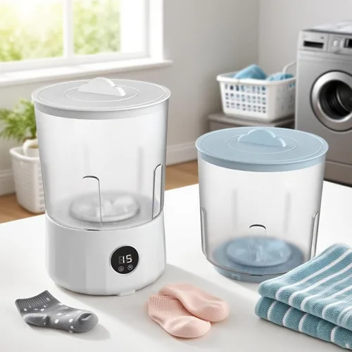 Vista 7 de Lavadora - Lavadora portátil Lavadoras portátiles para apartamentos Mini limpiador con 2 cubos para brasieres, calcetines, ropa de bebé, bragas