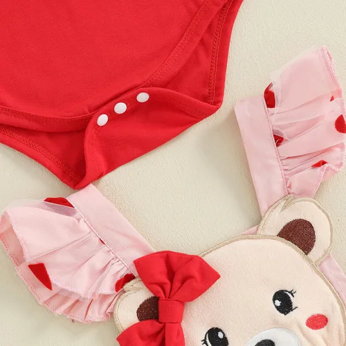 Vista 19 de My First Valentine's Day - Conjunto de ropa para bebé niña con volantes, manga larga, estampado de corazón, falda con tirantes