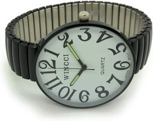 Vista 2 de Reloj analógico de cuarzo analógico para hombre y mujer, números grandes, banda elástica