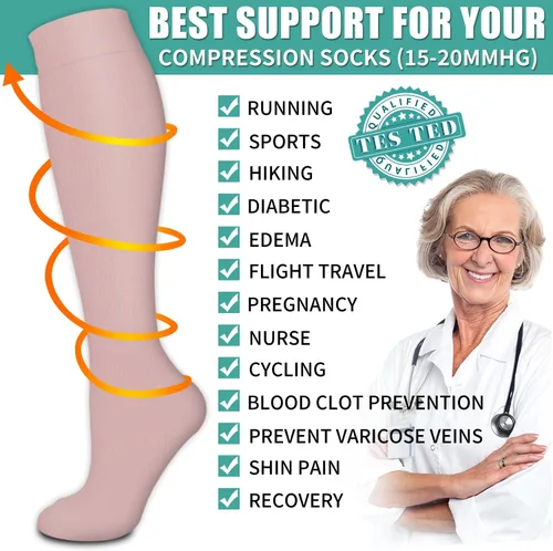 Vista 136 de Paquete de 3 pares de calcetines de compresión médica para mejorar la circulación de mujeres y hombres, para correr, hacer deporte y amamantar