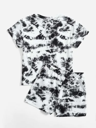 Vista 2 de Floerns Conjunto de camiseta y pantalones cortos de manga corta Tie Dye para niña de 2 piezas