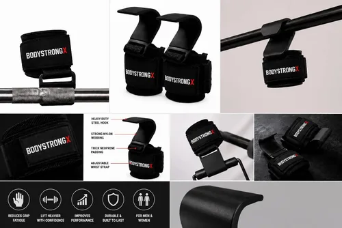 Vista 6 de Weight Lifting Hooks (Pair) – Heavy Duty Wrist Support Hooks for Deadlifts, Pull Ups, Shrugs & Rows – Non-Slip Steel Gym Hooks with Padded Neoprene