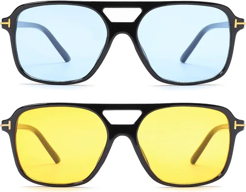 Vista 3 de Bouryo Gafas de sol retro estilo aviador, clásicas, vintage, marco cuadrado de los años 70 para mujeres y hombres, protección UV