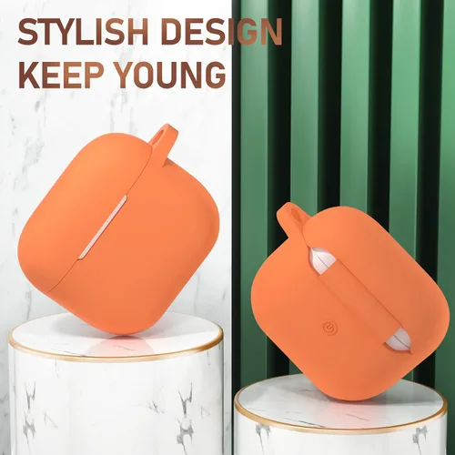 Vista 6 de Funda protectora de silicona con llavero, compatible con AirPods de 3ª generación (2021), LED frontal visible (naranja brillante)