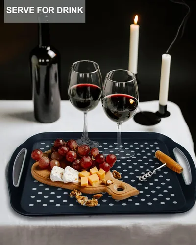 Vista 15 de Bandeja grande antideslizante con asas, bandejas de comida para regazo con puntos de agarre de silicona para comer, aptas para lavavajillas