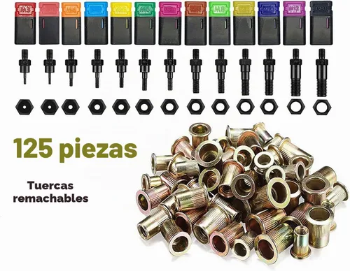 Vista 2 de Herramienta de tuerca remachadora de mano de 16 pulgadas, kit profesional de ajuste de tuercas remachables con 13 mandriles