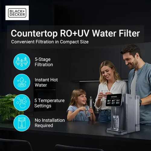 Vista 2 de BLACK+DECKER Filtro de agua RO+UV para encimera Agua caliente y ambiental Sistema de filtración de 5 etapas con remineralización Probado por