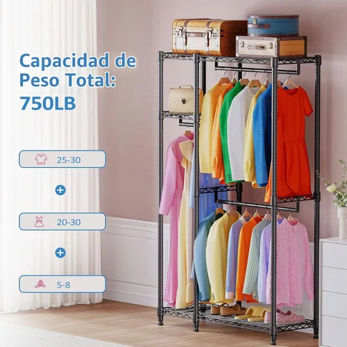 Vista 4 de IZEUK Perchero de Ropa de Alambre Resistente de 2 Combinaciones para Colgar Ropa, Perchero de Armario Guardarropa de Metal Independiente con 3 Negro
