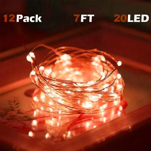 Vista 2 de SOCO Paquete de 12 luces de hadas que funcionan con pilas, 7 pies 20 luces LED de tarro de masón, impermeables, Fireflynew