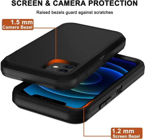Vista 5 de Funda para iPhone 12, iPhone 12 Pro con funda de clip para cinturón, 2 protectores de pantalla, resistente grado militar, cuerpo completo, a prueba