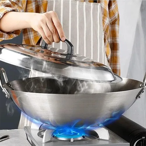 Vista 4 de 1 unids Olla de cocina duradera de acero inoxidable Wok Sartén para uso doméstico