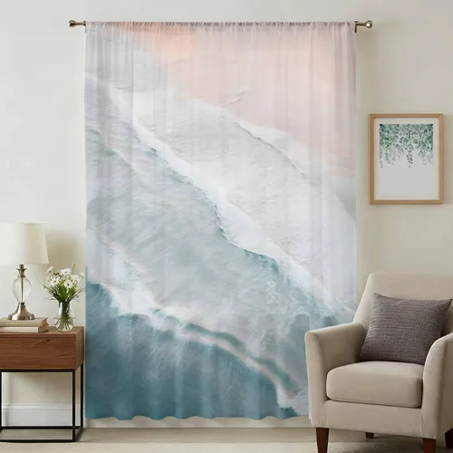 Vista 7 de Cortinas traslúcidas de playa de 63 pulgadas de largo, panel de cortina traslúcida para sala de estar, cortinas de cocina con bolsillo para barra