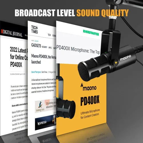 Vista 2 de MAONO Micrófono dinámico, micrófono de PC Podcast USB/XLR con software, ecualizador, toque para silenciar, conector para auriculares, perilla