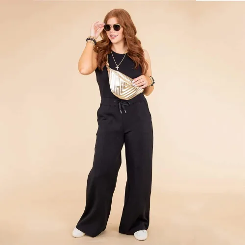 Vista 2 de oliwex Air Essentials - Enterizo de 2023 para mujer, casual, holgado, manga corta, cinturón, pierna ancha, pantalón