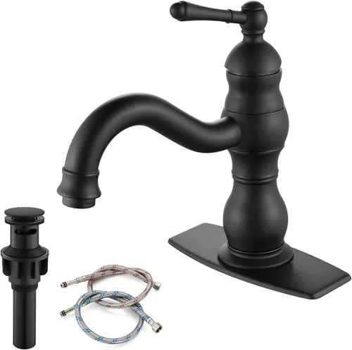 Vista 12 de gotonovo Grifo de lavabo de baño con 1 agujero, mango individual, grifo de tocador giratorio de 360°, grifo mezclador de lavabo a juego, desagüe