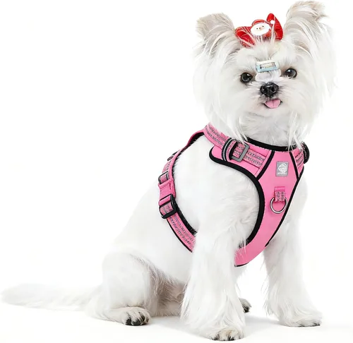 Vista 14 de Arnés de chaleco para perros - Acolchado ajustable reflectante con diseño fácil de poner y accesorio de correa (S, negro)