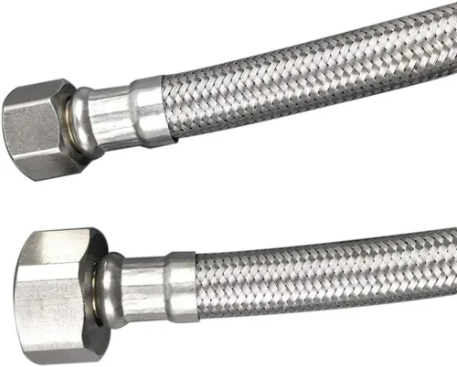 Vista 6 de Manguera de conector de grifo, Línea de suministro de agua trenzada de acero inoxidable 3/8 "rosca de compresión hembra x 1/2 "FIP. rosca recta