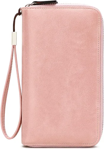 Vista 8 de VONCOSS Cartera larga con cremallera alrededor de las mujeres de gran capacidad, para tarjetas de crédito, soporte para teléfono, embrague