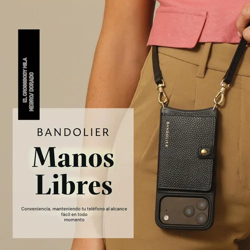 Vista 7 de Bandolier Mila Leather Crossbody MagSafe Case iPhone 17 Pro Max- Black/G Negro/Dorado