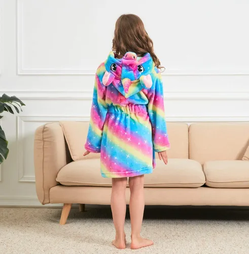 Vista 3 de Doctor Unicorn - Bata de baño suave con capucha de unicornio y estampado de galaxia para niña