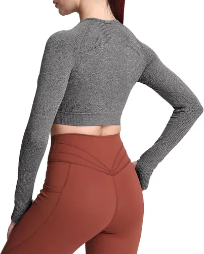 Vista 3 de Aoxjox - Camisetas de manga larga para mujeres Vital 1.0 y 2.0, camiseta tipo ombliguera de entrenamiento, sin costuras