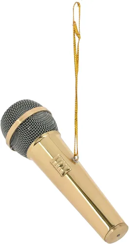 Vista 5 de Broadway Gifts Co - Micrófono de tono dorado pulido, adorno colgante de latón de 3 pulgadas, adorno de micrófono, regalos para músicos y cantantes