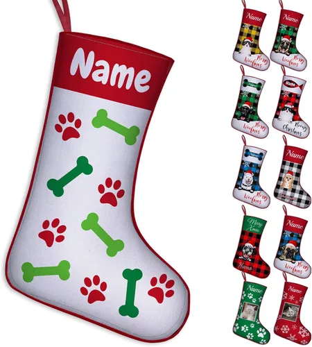 Vista 32 de Calcetines de Navidad personalizados para perros y gatos, 42 patrones de perros y mascotas, calcetines de Navidad personalizados con nombres, adorno