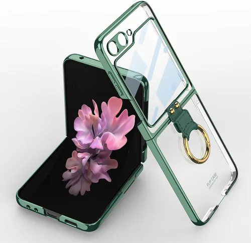 Vista 23 de SHIEID Z Flip 4 - Funda protectora delgada con soporte de anillo, borde galvanizado para Galaxy Z Flip 4, con protector de pantalla integrado