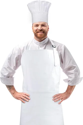 Vista 9 de Conjunto de delantal y sombrero de chef, sombrero de chef con cinta Negro