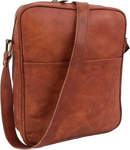 Vista 3 de Bolso bandolera de cuero vintage hecho a mano para hombres y mujeres, unisex, para adolescentes, bolso bandolera para iPadTab Mini, pequeño de 11