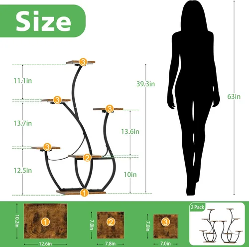 Vista 6 de CODACE Soporte para Plantas de Interior con Luces de Crecimiento - 2 PIEZAS Estante para Plantas de Interior, 6 Niveles Soportes de Esquina