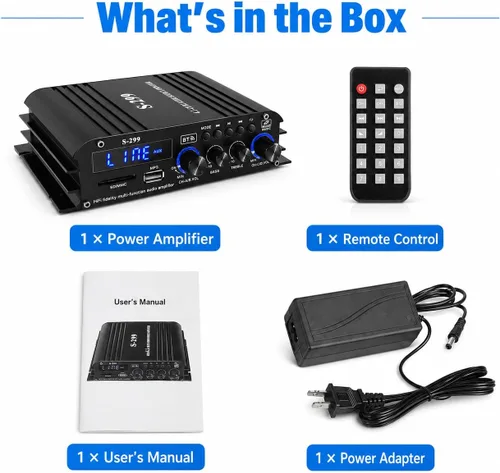 Vista 11 de Romicta Receptor amplificador de audio para el hogar de 4.1 canales, mini amplificador Bluetooth 5.0 con salida de subwoofer, RMS 4x50W MAX 800W