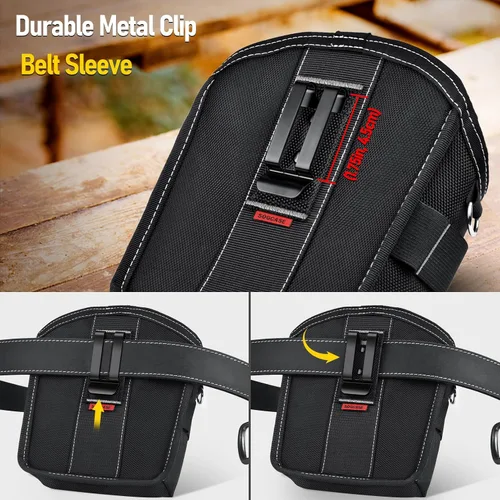 Vista 5 de Bolsa de herramientas SOGCASE para clavos y tornillos con clip para cinturón (XL, Negro)