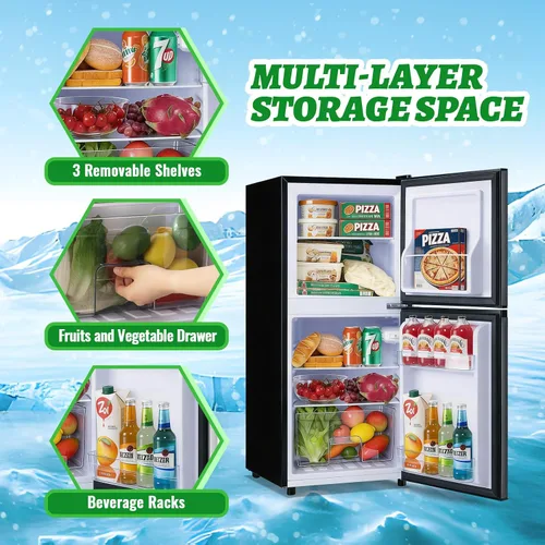 Vista 7 de DEMULELR - Refrigerador pequeño de 3.9 pies cúbicos con congelador, refrigerador de dos puertas con cajón para verduras y espacio extra