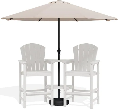 Vista 20 de SERWALL Juego de 2 sillas altas Adirondack con paraguas de 9 pies, sillas de exterior de altura de barra de HDPE, taburetes de bar Adirondack