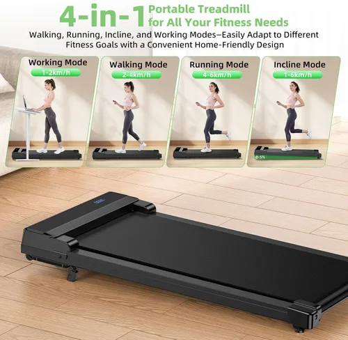 Vista 4 de Walking Pad Treadmill with 5% Incline - Under Desk Running Machine Mat Pads for Home Office Portable Small Compact Quiet Flat Indoor Magnetic Negro