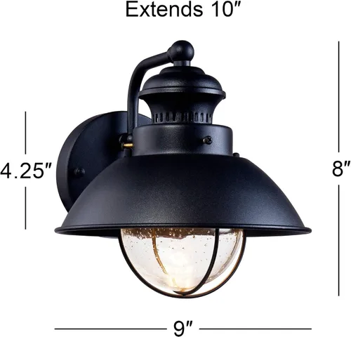 Vista 4 de John Timberland Fordham Farmhouse - Lámpara de pared industrial rústica para exteriores, de metal negro, 8 pulgadas, aplique de vidrio semillero