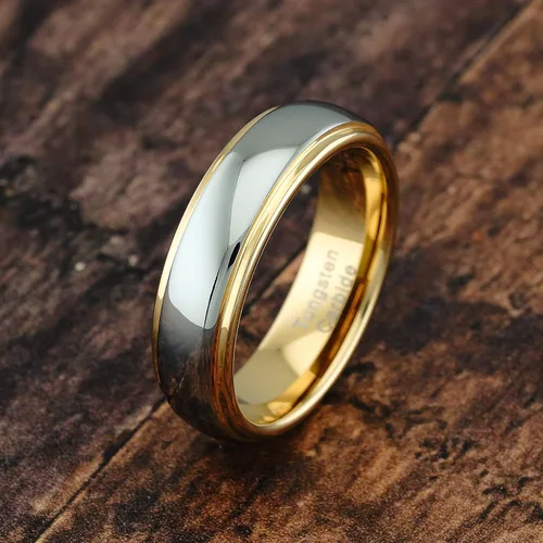 Vista 2 de 100S JEWELRY Anillos de tungsteno personalizados grabados de 0.39 pulgadas para hombres y mujeres, anillo de boda de dos tonos dorados y plateados