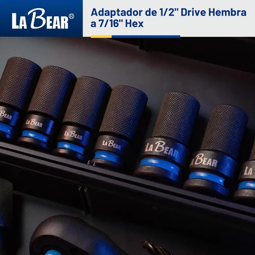 Vista 9 de LABEAR Adaptador de impacto de liberación rápida hexagonal de 1/2 pulgada hembra a 7/16 pulgadas, acero Cr-Mo