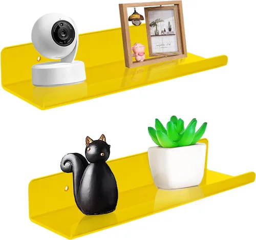 Vista 15 de ROYALITA Pequeños estantes acrílicos montados en la pared Juego de 2 12 pulgadas Estantes de exhibición de plantas para colgar en la pared