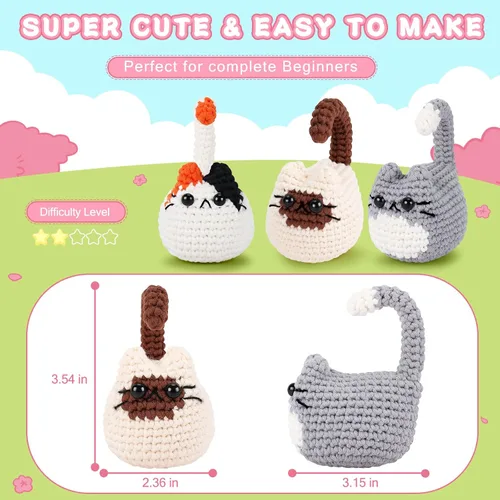 Vista 5 de Kit de ganchillo para gatos para principiantes, 3 piezas, kits de ganchillo para gatos, regalos de agradecimiento para profesores para mujeres, kit