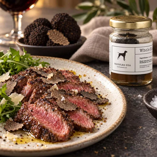 Vista 5 de Truffles USA - Trufas enteras de verano negras, 1.76 oz (50 g), Tuber Aestivum italiano, 2-3 trufas enteras en jugo de trufa, producto de Italia