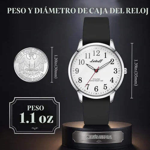 Vista 4 de Letoff Reloj analógico clásico, esfera arcoíris con números arábigos, banda de silicona, resistente al agua hasta 98.4 ft Black/silver