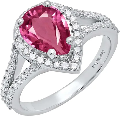 Vista 45 de Dazzlingrock Collection Anillo de compromiso con forma de lágrima y diamante blanco natural redondo de 0.45 quilates con halo de diamantes blancos