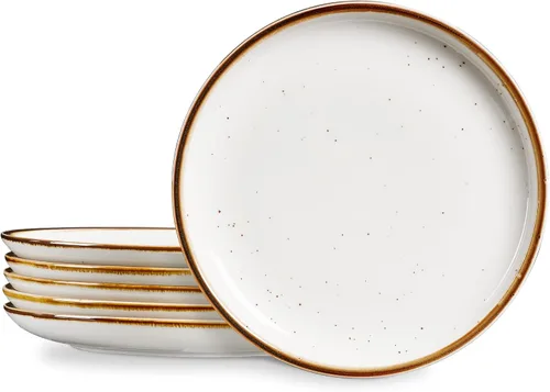 Vista 9 de Platos de cena de porcelana ONEMORE de 8.5 pulgadas, platos de postre y ensalada de cerámica con salpicaduras, juego de 4 platos para servir, aptos